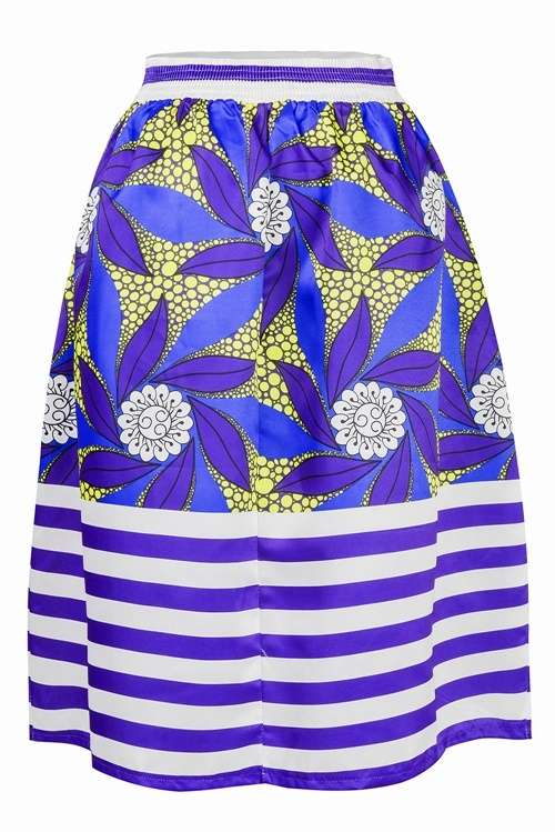 *DIVA RANGE* Vintage High Waist Floral Stripe A-lined Midi Skirt