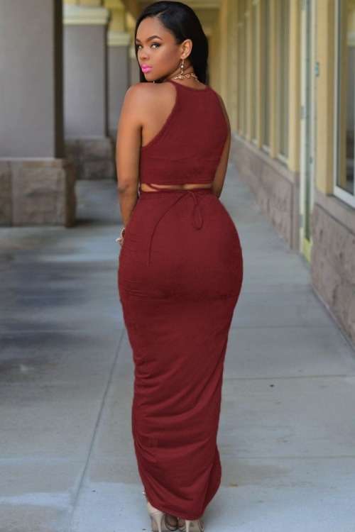 *DIVA RANGE* Date Red Cotton Two Piece Maxi Skirt Set