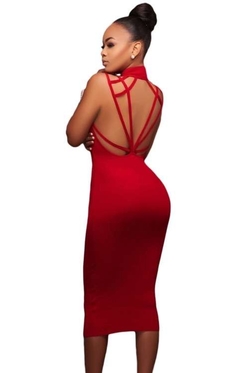 *DIVA RANGE* Red Cut out Straps Back Midi Dress