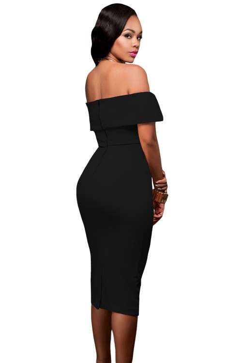 *WILD ROSE* Black Off-the-shoulder Midi Dress - S/M/L/2XL