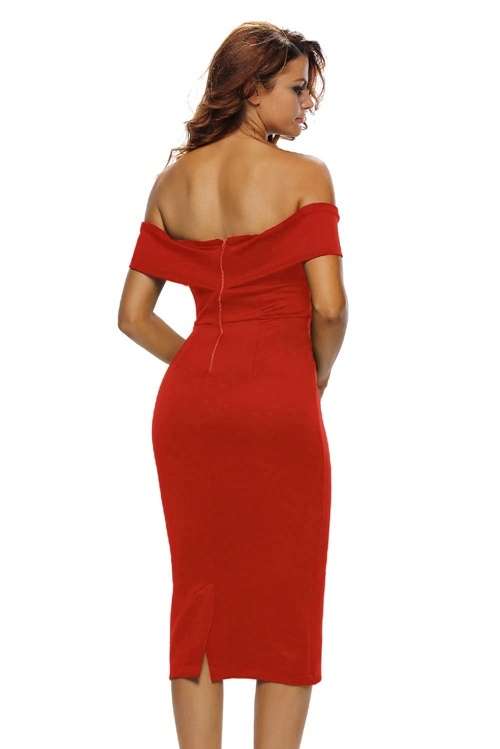*WILD ROSE* Red Off-the-shoulder Midi Dress - S/M/L/XL/2XL
