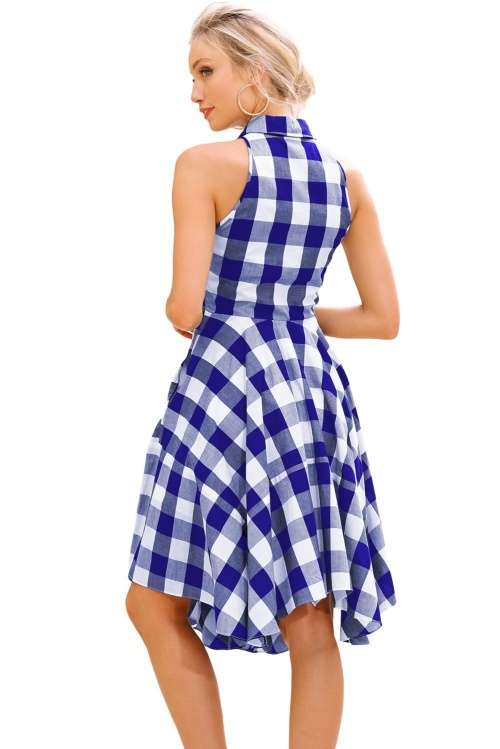 *WILD ROSE* Blue White Denim Checks Flared Shirtdress - S/XL/XXL