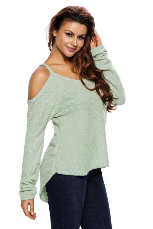 *WILD ROSE* Light Green Cold Shoulder Knit Long Sleeves Sweater - S/M/L