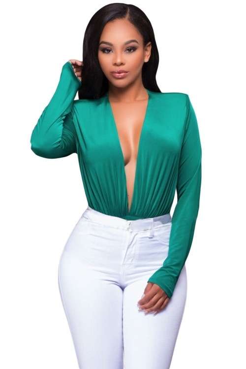 *WILD ROSE*  Sexy Green Long Sleeve Bodysuit - S/M/L