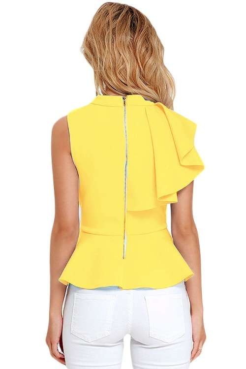 *WILD ROSE* Yellow Asymmetric Ruffle Side Peplum Top - S/M/L