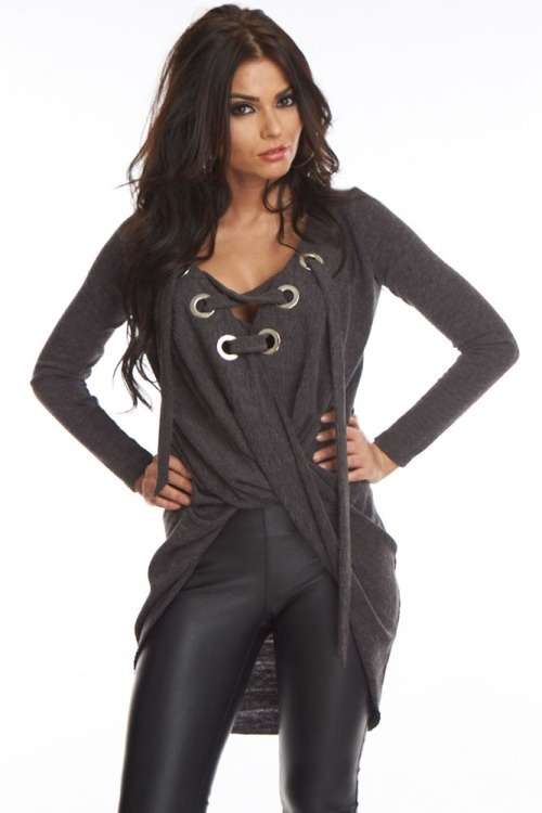 *WILD ROSE* Grey Lace Up Long Sleeve Ruched Pullover Shirt - One Size