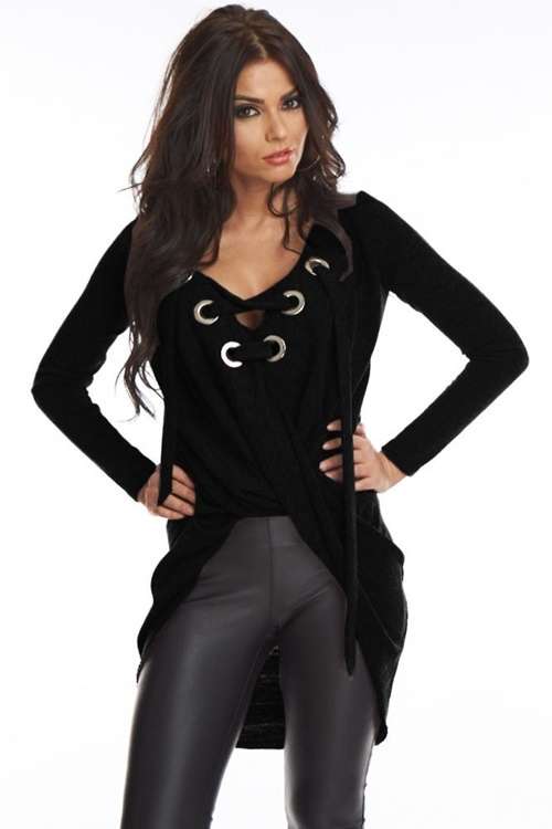 *WILD ROSE* Black Lace Up Long Sleeve Ruched Pullover Shirt - One Size
