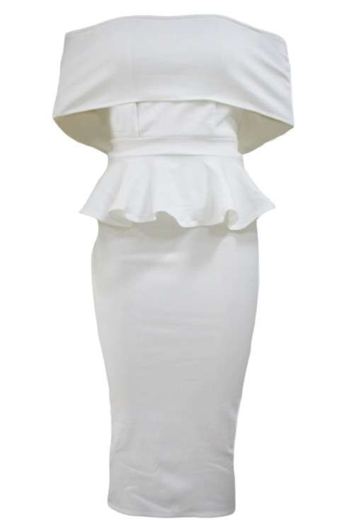 *WILD ROSE* *LOCAL STOCK* White Off Shoulder Bodycon Peplum Dress - M