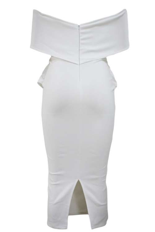 *WILD ROSE* *LOCAL STOCK* White Off Shoulder Bodycon Peplum Dress - M