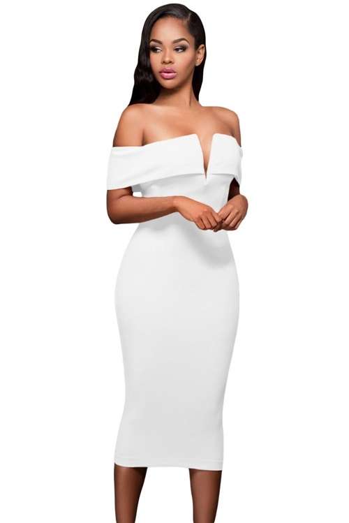 *WILD ROSE* White Off-the-shoulder Midi Dress - S/M/L/XL/XXL