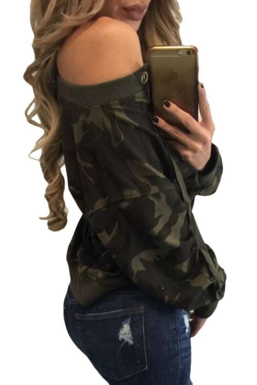 *DIVA RANGE* Lace Up V-neck Camouflage Long Sleeve Top