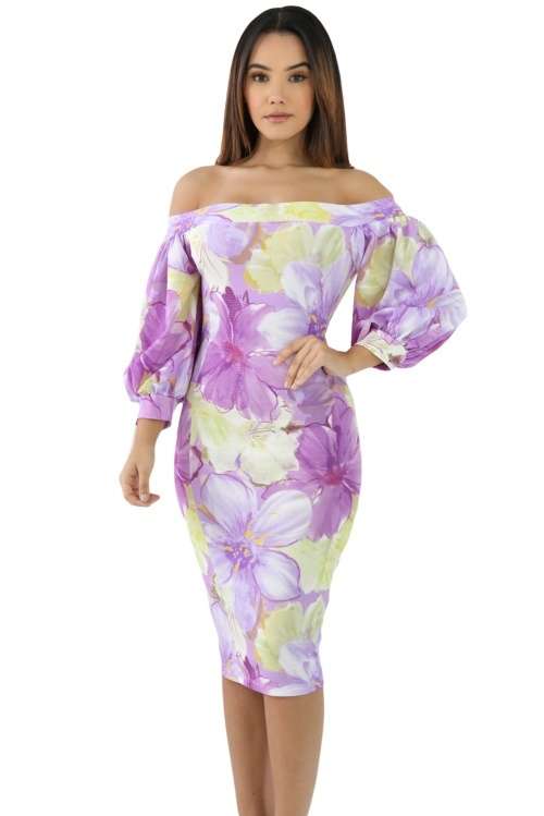 *WILD ROSE* *LOCAL STOCK* AFFORDABLE! Elegant Lilac Floral Off Shoulder Boho Dress - LARGE