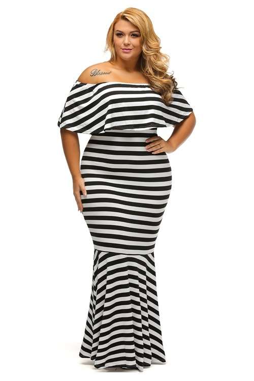 *WILD ROSE* Striped Ruffle Tube Plus Size Maxi Dress - XL/XXL/XXXL
