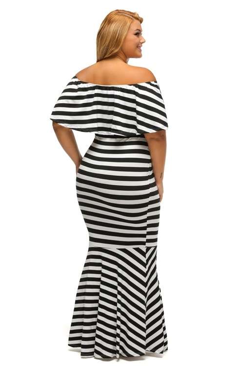 *WILD ROSE* Striped Ruffle Tube Plus Size Maxi Dress - XL/XXL/XXXL