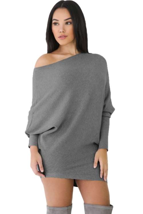 *WILD ROSE* Grey Batwing Sleeve Knit Sweater Dress - S/M/L