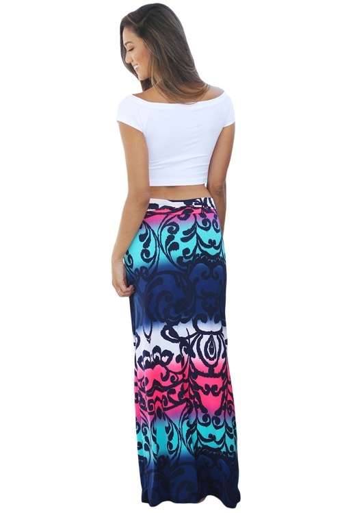*WILD ROSE*  Printed Maxi Skirt Colorblock Tendril Printed Maxi Skirt - S/M/L/XL/2XL