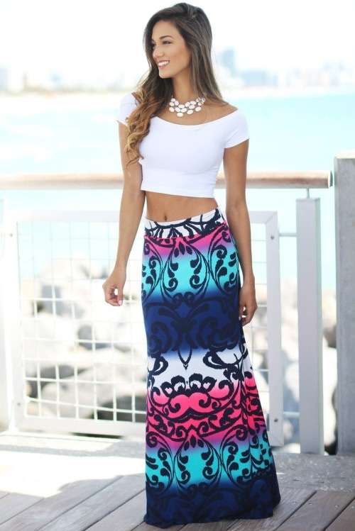 *WILD ROSE*  Printed Maxi Skirt Colorblock Tendril Printed Maxi Skirt - S/M/L/XL/2XL