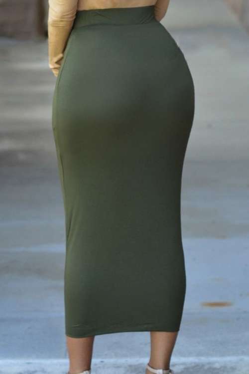 *WILD ROSE* Olive High-waisted Bodycon Maxi Skirt - S/M/L
