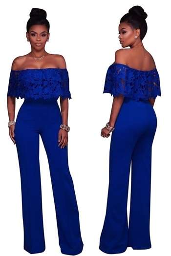 *WILD ROSE* *LOCAL STOCK* Blue Lace Off Shoulder Overlay Strapless Jumpsuit - XL