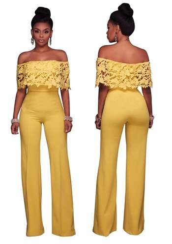 *WILD ROSE* Yellow Lace Off Shoulder Overlay Strapless Jumpsuit - S/M/L/XL