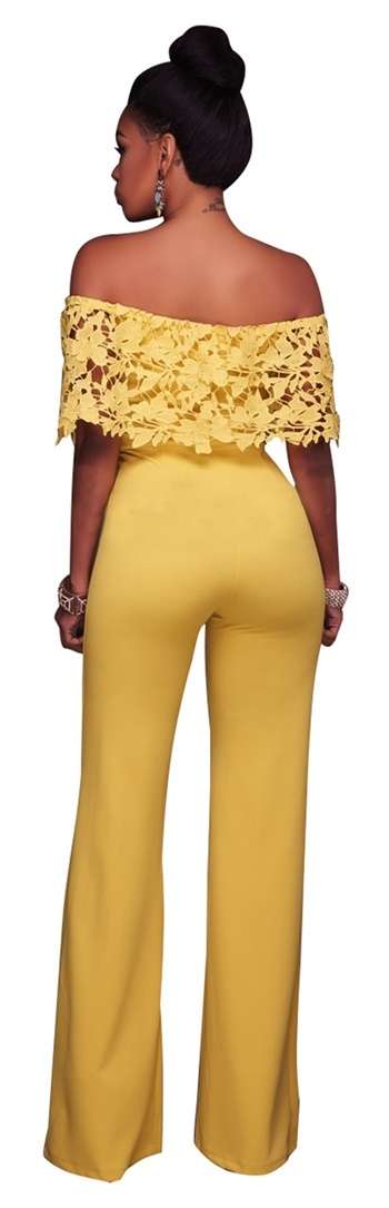 *WILD ROSE* Yellow Lace Off Shoulder Overlay Strapless Jumpsuit - S/M/L/XL