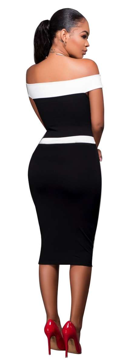 *CLEARANCE SALE* *LOCAL STOCK* Off Shoulder Contrast Midi Dress - SMALL