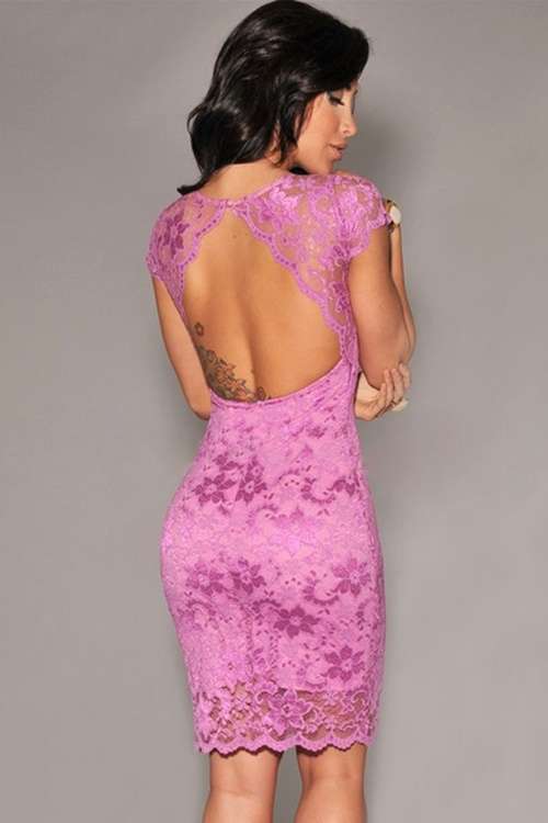 *IN STOCK* Clearance! Fuchsia Lace Backless Bodycon Dress - MEDIUM