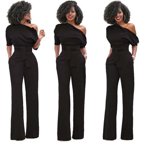 *WILD ROSE* Black One Shoulder Formal Jumpsuit - S/M/L/XL