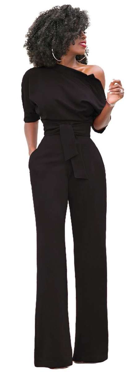 *WILD ROSE* Black One Shoulder Formal Jumpsuit - S/M/L/XL