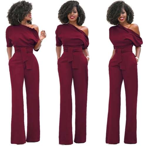 *WILD ROSE* Burgundy One Shoulder Formal Jumpsuit - S/M/L/XL