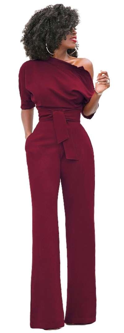 *WILD ROSE* Burgundy One Shoulder Formal Jumpsuit - S/M/L/XL