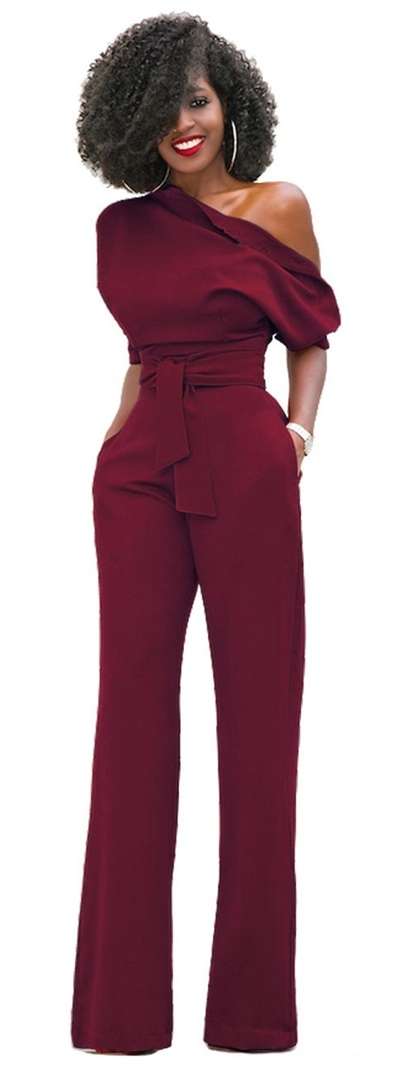 *WILD ROSE* Burgundy One Shoulder Formal Jumpsuit - S/M/L/XL
