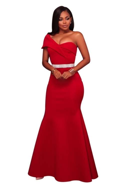 *WILD ROSE* *LOCAL STOCK* Red Sexy One Shoulder Ponti Gown - MEDIUM