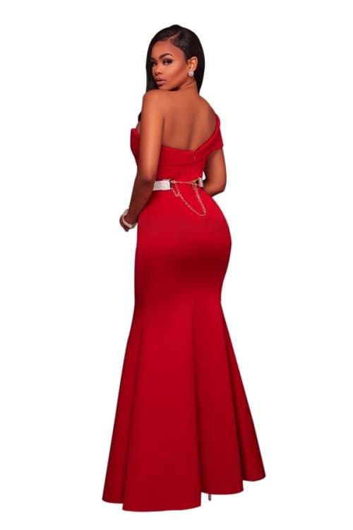 *WILD ROSE* *LOCAL STOCK* Red Sexy One Shoulder Ponti Gown - MEDIUM