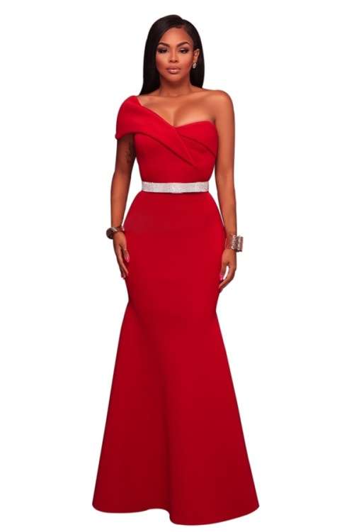 *WILD ROSE* *LOCAL STOCK* Red Sexy One Shoulder Ponti Gown - MEDIUM