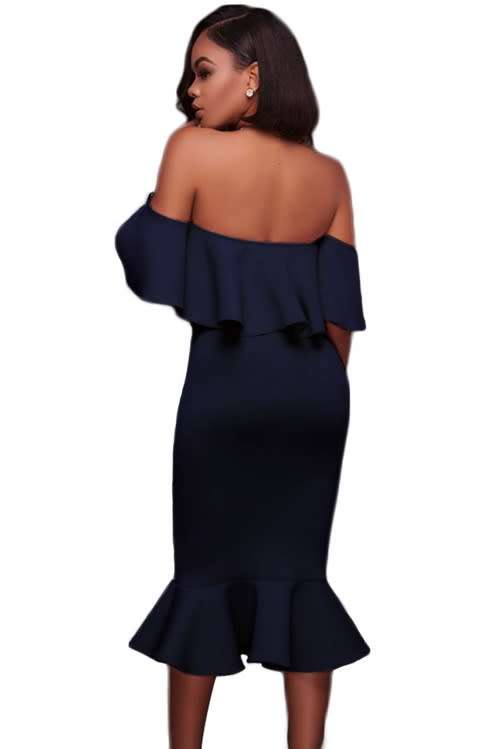 *WILD ROSE* Blue Ruffle Off Shoulder Mermaid Midi Party Dress - M/L/XL