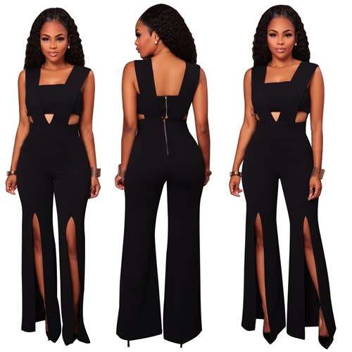 *WILD ROSE* Black High Cut Sexy Jumpsuit - S/M/L/XL/2XL/3XL