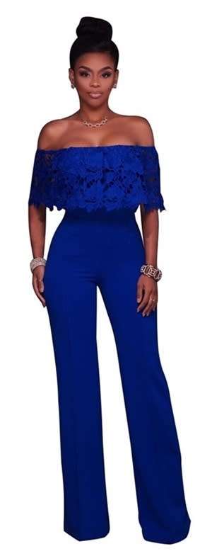 *WILD ROSE* *LOCAL STOCK* Blue Lace Off Shoulder Overlay Strapless Jumpsuit - XL