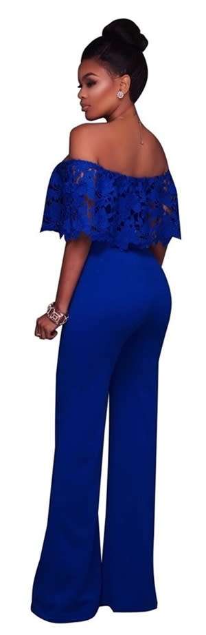*WILD ROSE* *LOCAL STOCK* Blue Lace Off Shoulder Overlay Strapless Jumpsuit - XL