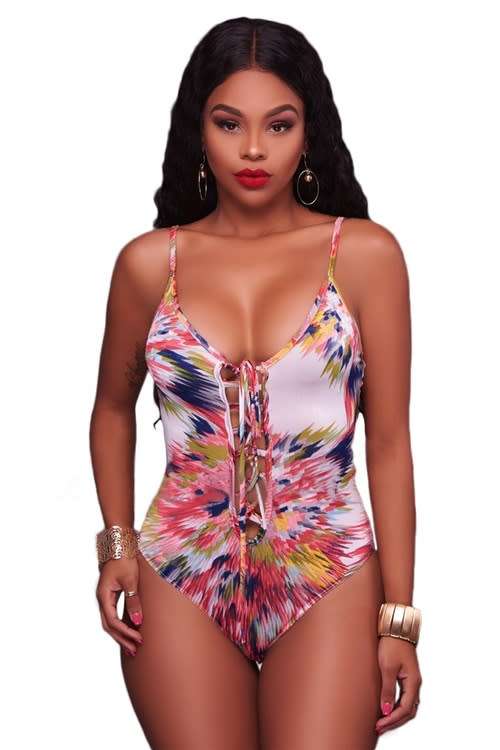 *WILD ROSE* Abstract Print Teddy Swimsuit with Long Cover Up - S/M/L/XL