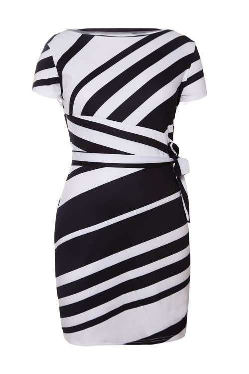*WILD ROSE* Black White Stripe Knot Sheath Dress - S/M/L/XL