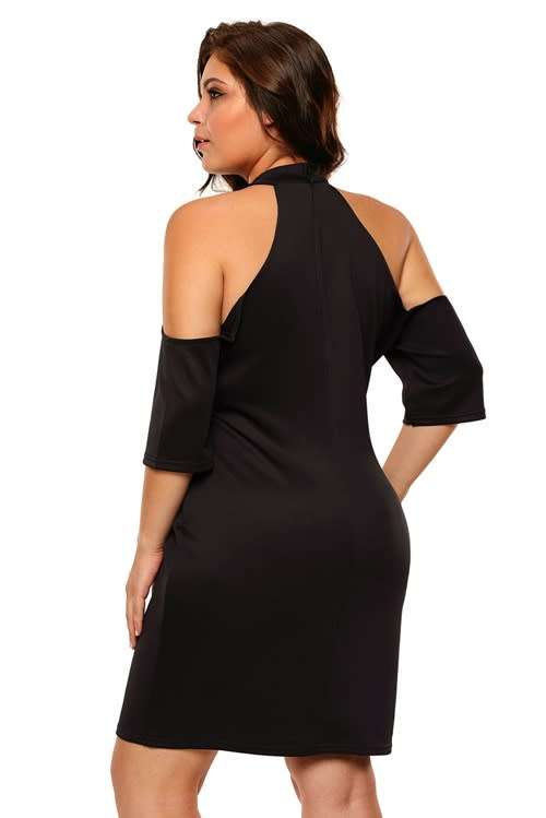 *WILD ROSE* PLUS SIZE Plus Size Rose Applique Cold Shoulder Bodycon Dress - XL/3XL