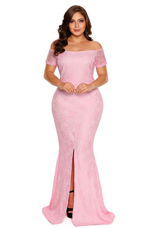 *WILD ROSE* PLUS SIZE Pink Off Shoulder Lace Gown Maxi Long Gown- XL/2XL/3XL