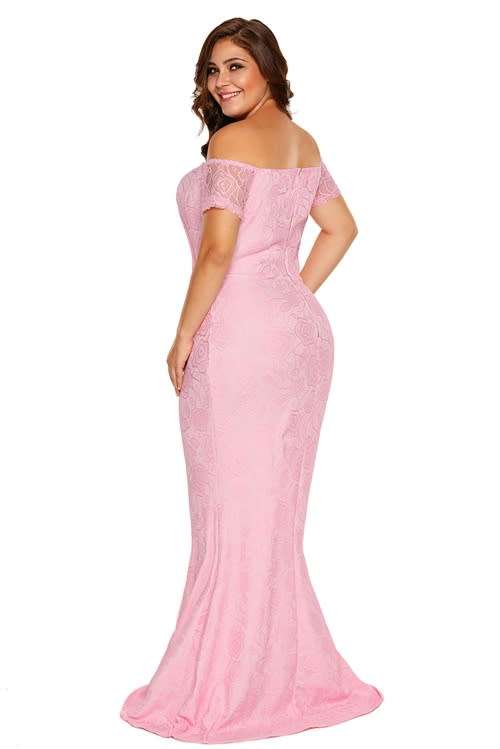 *WILD ROSE* PLUS SIZE Pink Off Shoulder Lace Gown Maxi Long Gown- XL/2XL/3XL