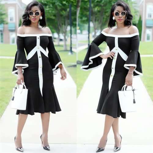 *WILD ROSE* White and Black Off Shoulder Formal Dress - M/L/XL/2XL