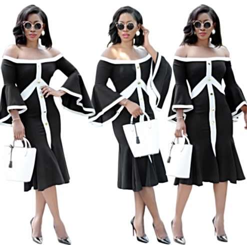 *WILD ROSE* White and Black Off Shoulder Formal Dress - M/L/XL/2XL