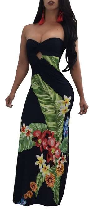 *LOCAL STOCK* Clearance! Flower Print Strapless Maxi Dress - MEDIUM