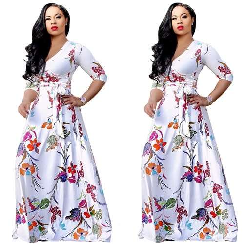 *WILD ROSE* Flower Print Long Sleeve Wrap Maxi Dress - M/L/XL/2XL/3XL