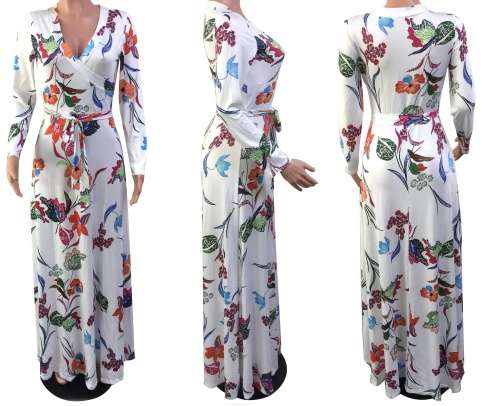 *WILD ROSE* Flower Print Long Sleeve Wrap Maxi Dress - M/L/XL/2XL/3XL