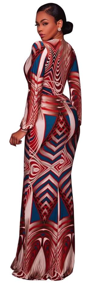 *WILD ROSE* Deep-V Print Maxi Dress with Long Sleeves - S/M/L/XL/2XL/3XL